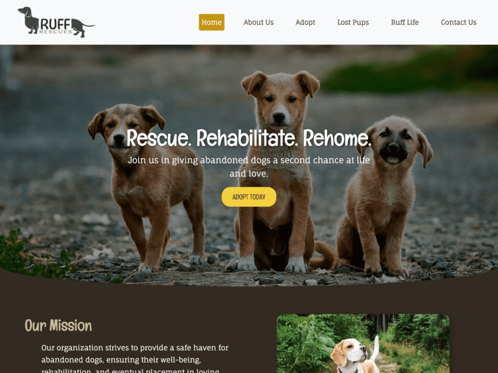Website design for dog rescue organization – web design Milwaukee example