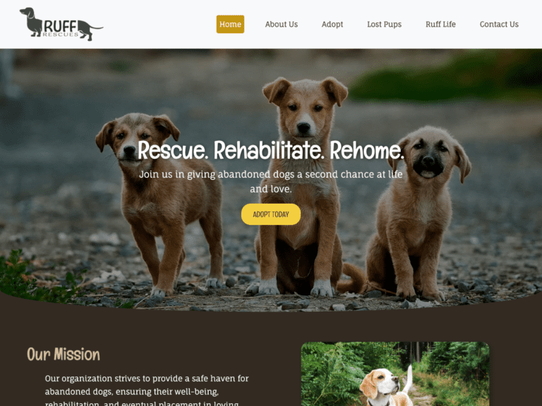 Website design for dog rescue organization – web design Milwaukee example
